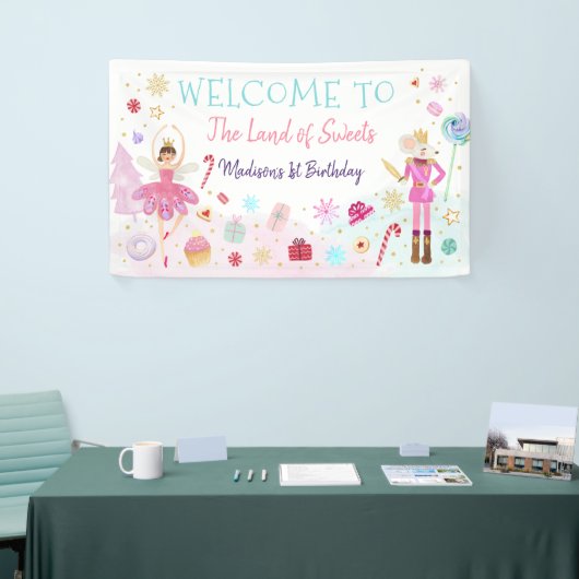 Nutkraker Land van zoet Roze Gouden Dag Spandoek (Beurs)