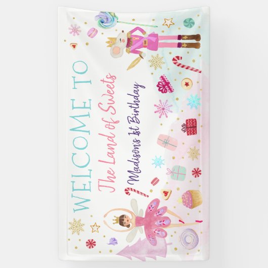 Nutkraker Land van zoet Roze Gouden Dag Spandoek (Verticaal)