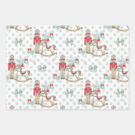 Nutkraker, rotspaard, kerstboom inpakpapier vel