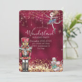 Nutkraker Winter Wonderland Kerstmis Burgundy Kaart (Staand voorkant)