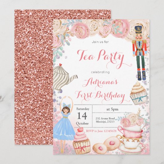 NutkrakerTea Party Sweets Birthday Invitation Kaart (Voorkant / Achterkant)
