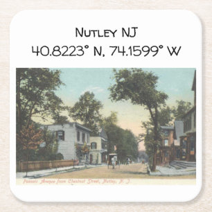 Nutley NJ Map Coordinates 1906  Style Kartonnen Onderzetters