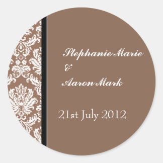 Nutmeg Classic Damask Wedding Label Sticker
