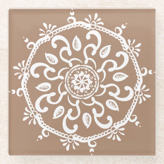 Nutmeg Mandala Glazen Onderzetter (Voorkant)