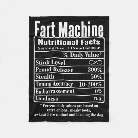 Nutrion Facts Fart Machine Dad Jokes Funny Farting Fleece Deken (Voorkant)