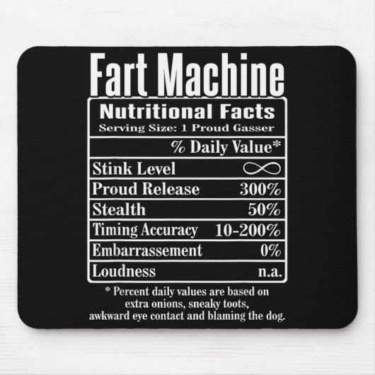 Nutrion Facts Fart Machine Dad Jokes Funny Farting Muismat (Voorkant)
