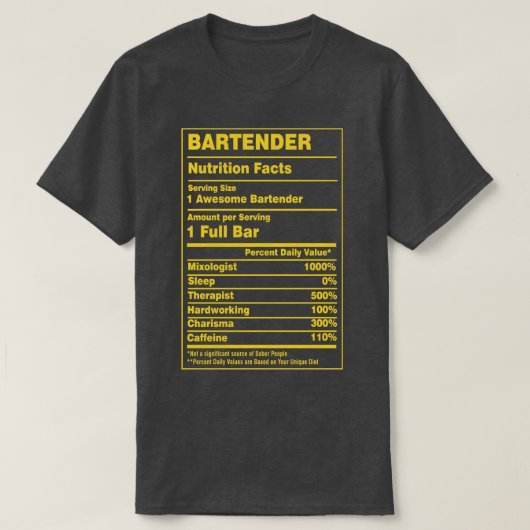 Nutrition Facts Bartender T-shirt (Design voorkant)
