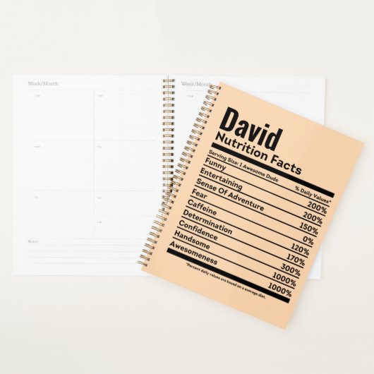 Nutrition Facts Funny Persoonlijke naam David Planner (Display)