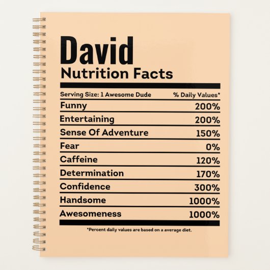 Nutrition Facts Funny Persoonlijke naam David Planner (Voorkant)