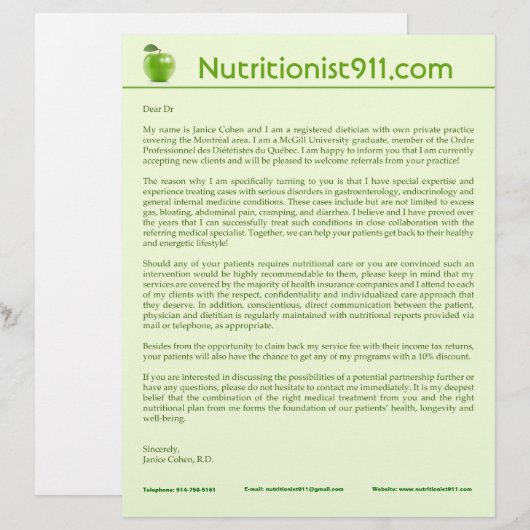 Nutrition Letterhead Custom Briefhoofd (Voorkant / Achterkant)