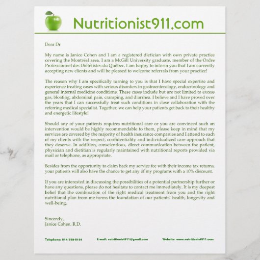 Nutrition Letterhead Persoonlijk Briefhoofd (Voorkant)