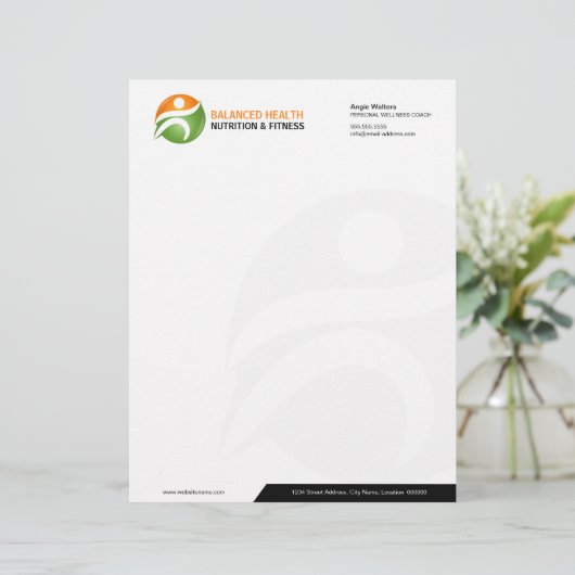 Nutrition Wellness Fitness Coach Logo Briefhoofd Sjabloon (Staand voorkant)