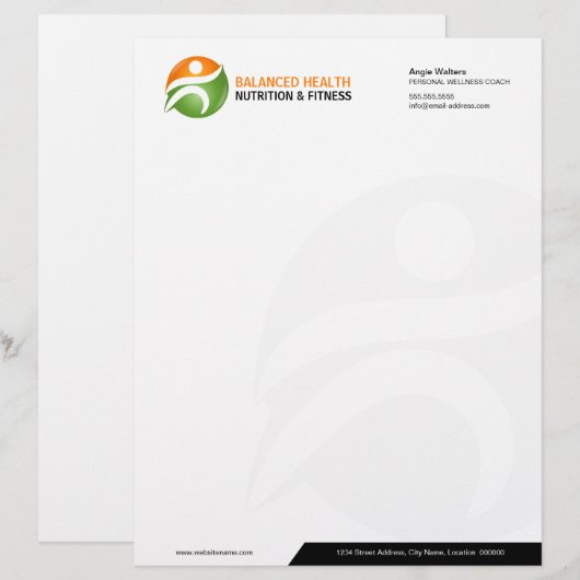 Nutrition Wellness Fitness Coach Logo Briefhoofd Sjabloon (Voorkant / Achterkant)