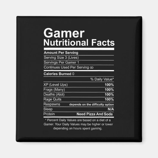 Nutritional Facts Cool Gamer Video Game Grappig Magneet (Voorkant)