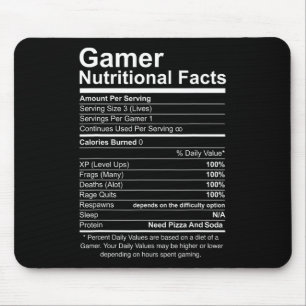 Nutritional Facts Cool Gamer Video Game Grappig Muismat