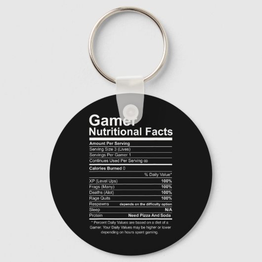 Nutritional Facts Cool Gamer Video Game Grappig Sleutelhanger (Voorkant)