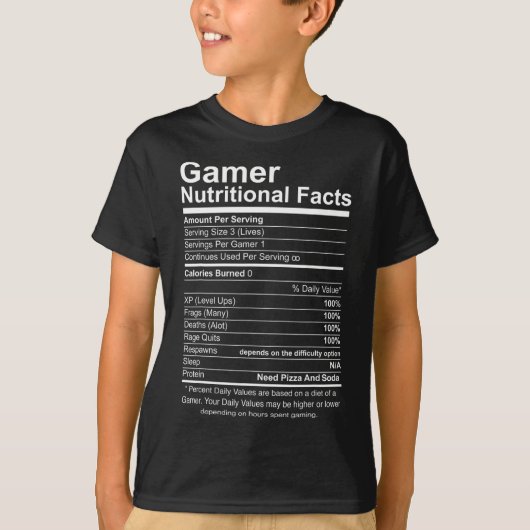 Nutritional Facts Cool Gamer Video Game Grappig T-shirt (Voorkant)