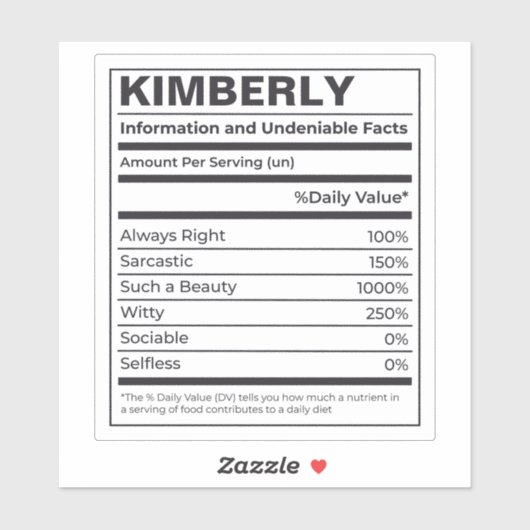 NUTRITIONELE FEITEN VAN EEN PERSOON GEPERSONALISEE STICKER (Vel)