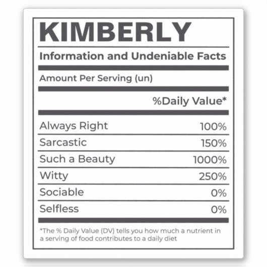 NUTRITIONELE FEITEN VAN EEN PERSOON GEPERSONALISEE STICKER (Voorkant)