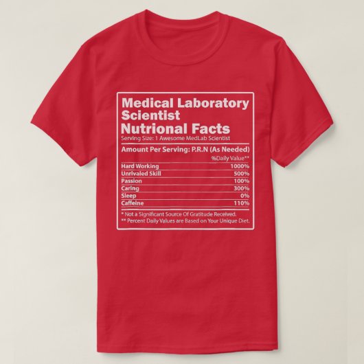 Nutritionele feiten Wetenschap Medische Laboratori T-shirt (Design voorkant)