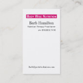 Nutritionist - aangepaste bestelling visitekaartje (Achterkant)