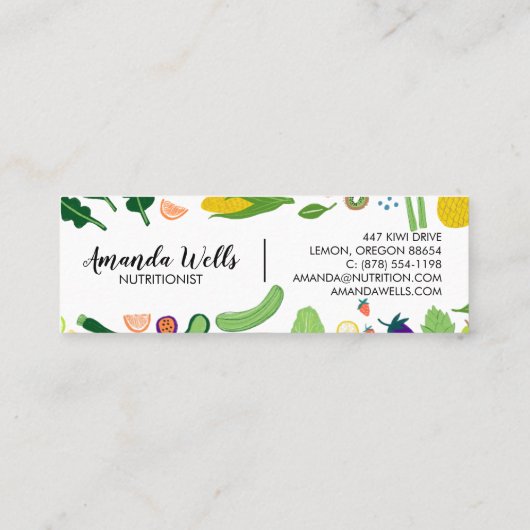 Nutritionist Chef Coach Unique Vegetables Art Mini Visitekaartje (Achterkant)