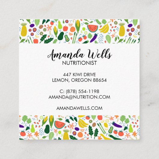 Nutritionist Chef Coach Unique Vegetables Art Vierkante Visitekaartje (Achterkant)