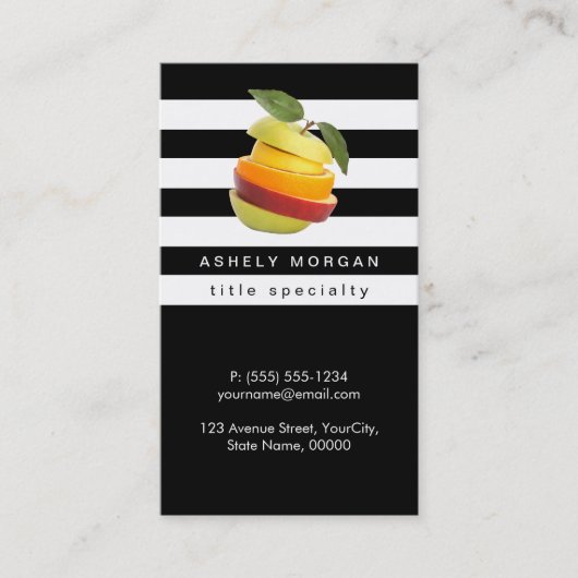 Nutritionist Fruits Logo - Black White Stripes Visitekaartje (Voorkant)