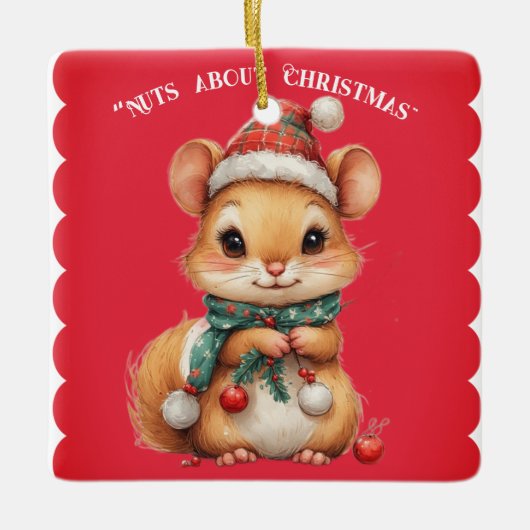 Nuts About Christmas Playful Squirrel Winter Dress Keramisch Ornament (Voorkant)