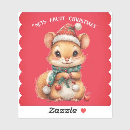 Nuts About Christmas Playful Squirrel Winter Dress Sticker (Vel)