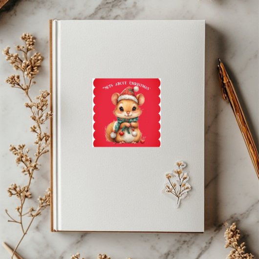 Nuts About Christmas Playful Squirrel Winter Dress Sticker
