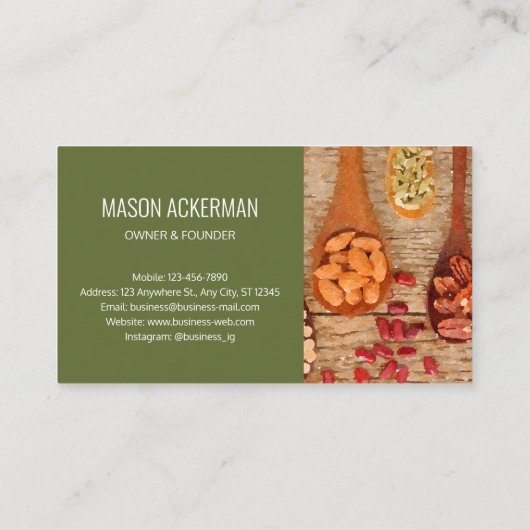 Nuts beans Healthy Food Visitekaartjes / Olive BG (Achterkant)