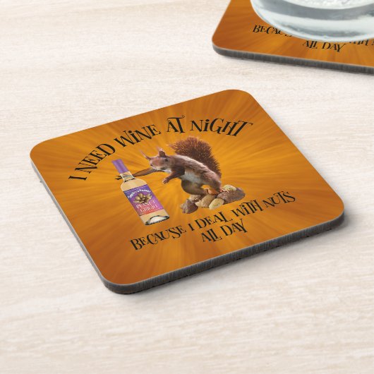 Nuts de hele dag - Funny Squirrel Wine Drinker Bier Onderzetter (Linkerzijde)