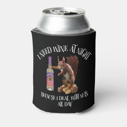 Nuts de hele dag - Funny Squirrel Wine Drinker Blikjeskoeler (Blikje Achterkant)