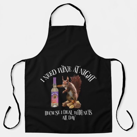 Nuts de hele dag - Funny Squirrel Wine Drinker Schort (Voorkant)