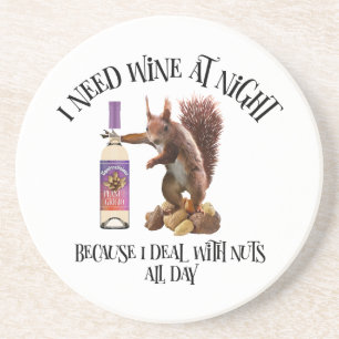 Nuts de hele dag - Funny Squirrel Wine Drinker Zandsteen Onderzetter