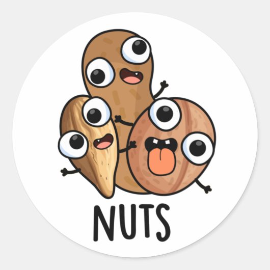 Nuts Funny Nutty Food Pun Ronde Sticker (Voorkant)