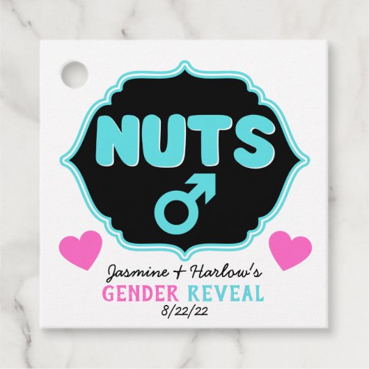 Nuts of No Nuts Pink|Blue Gender Reopenbaart Bedankjes Labels (Voorkant)