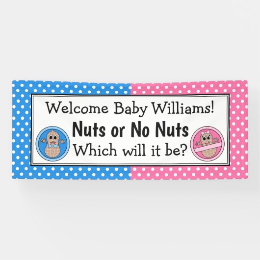 Nuts or No Nuts geslacht onthullen banner. Spandoek (Horizontaal)