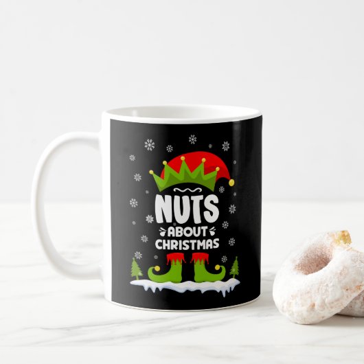 Nuts Over Kerstmis Grappig Kerstmiself Gift Koffiemok (Met donut)