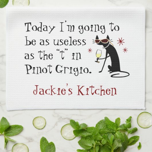 Nutteloos als de T in Pinot Grigio Funny Wine Theedoek (Gevouwen)