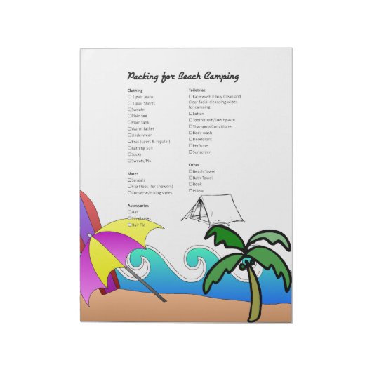 Nuttige Camping Verpakking Checklist Notitieblok (Linkerzijde)
