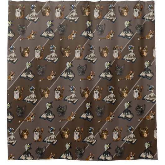 Nuttige studiecatten douchegordijn (Voorkant)