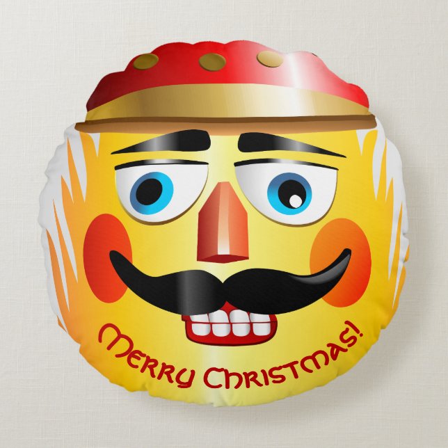 Nutty Nutcracker Speelgoed Soldier Cartoon Round P Rond Kussen (Voorkant)