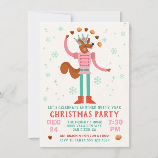 Nutty Squirrel Nutcracker Kerstparty Kaart (Voorkant)