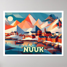 Nuuk Greenland Travel artistiek kleurrijk Poster