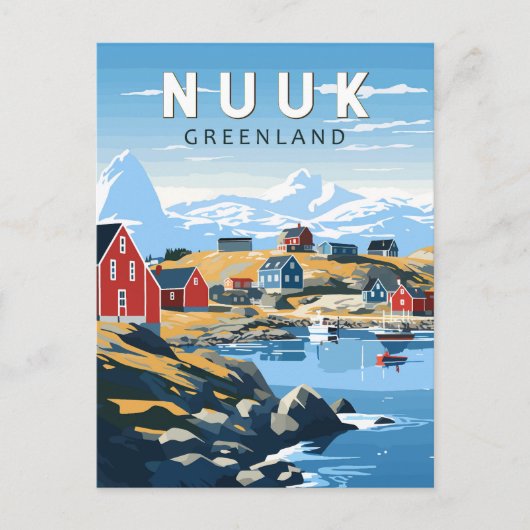 Nuuk Groenland Reizen Kunst Vintage Briefkaart (Voorkant)