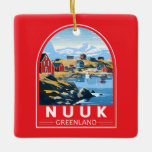 Nuuk Groenland Reizen Kunst Vintage Keramisch Ornament<br><div class="desc">Nuuk retro vector reisontwerp. Nuuk,  de hoofdstad van Groenland,  is een kleine stad aan de zuidwestkust van het land. De grote fjord staat bekend om watervallen,  bultruggen en ijsbergen.</div>
