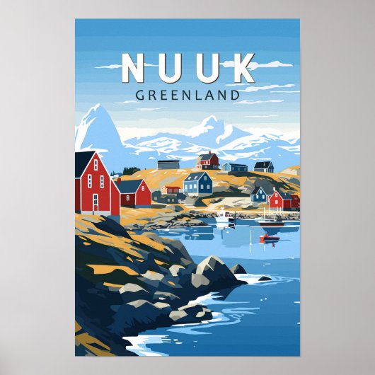 Nuuk Groenland Reizen Kunst Vintage Poster (Voorkant)