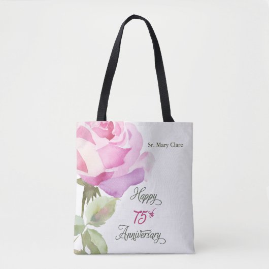 Nuver Personalize 75th Anniversary Roze Roos Tote Bag (Voorkant)